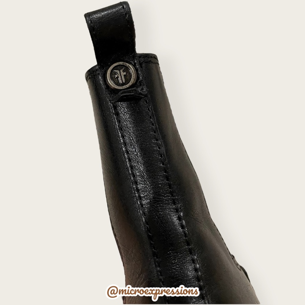 $369 Frye Melissa Chelsea Black Genuine Leather Comfy Low Heel Short Ankle Boot - Picture 13 of 16